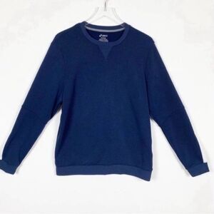 ASICS Athlete Sweatshirt Navy Blue with White Stripe Women's Size Medium